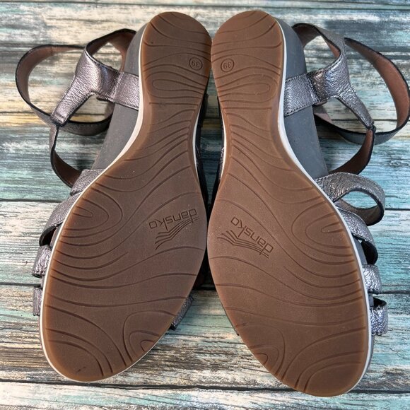 Dansko Veruca Gladiator Sandal Womens Sz 8.5-9 Metallic Gray Leather Wedge Heel - Picture 7 of 14